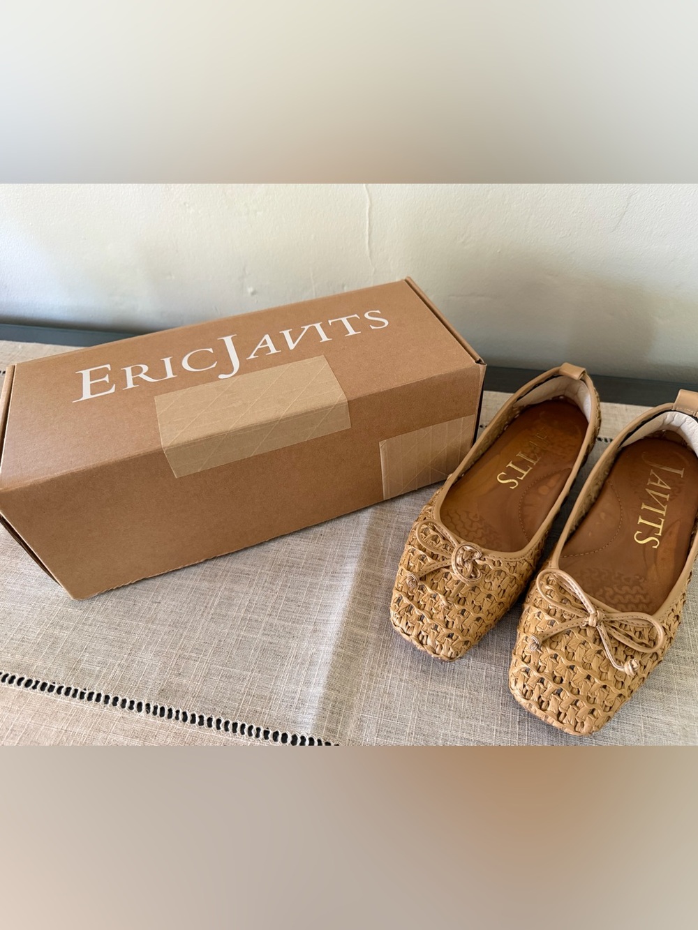 Eric Javits Woven Ballet Flats in Raffia Light Tan/Natural